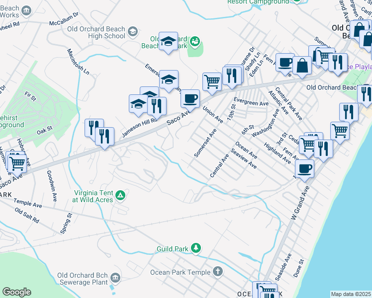 map of restaurants, bars, coffee shops, grocery stores, and more near 34 Cookman Ave in Old Orchard Beach
