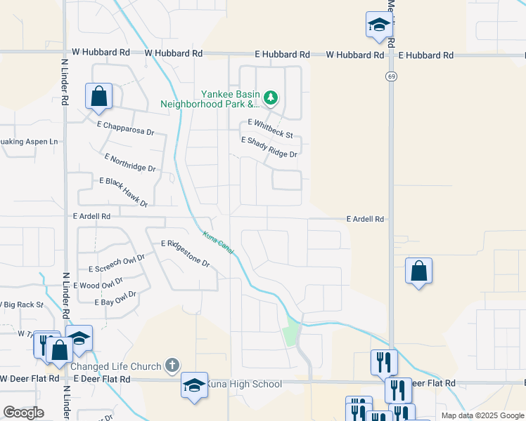 map of restaurants, bars, coffee shops, grocery stores, and more near 983 East Brush Creek Street in Kuna