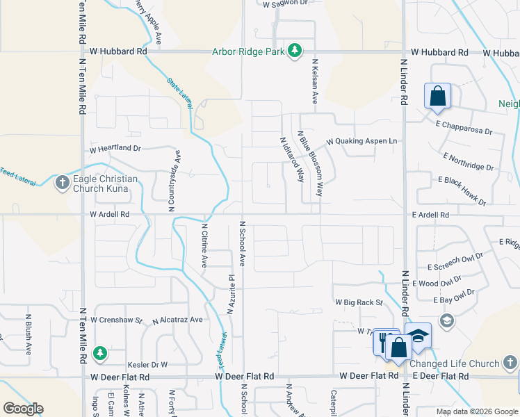 map of restaurants, bars, coffee shops, grocery stores, and more near 731 West Allspice Street in Kuna