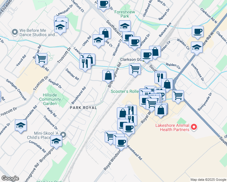 map of restaurants, bars, coffee shops, grocery stores, and more near in Mississauga