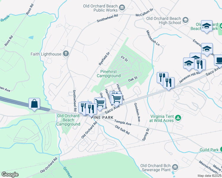 map of restaurants, bars, coffee shops, grocery stores, and more near 15 Center Street in Old Orchard Beach
