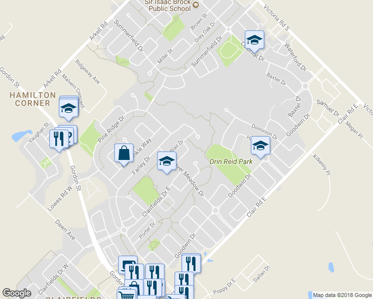 map of restaurants, bars, coffee shops, grocery stores, and more near 18 Haney Drive in Guelph