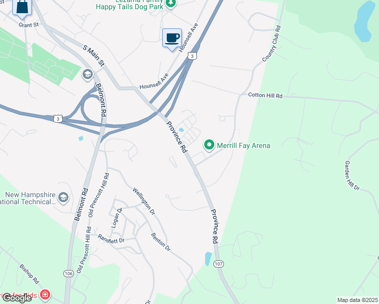 map of restaurants, bars, coffee shops, grocery stores, and more near 466 Province Road in Laconia