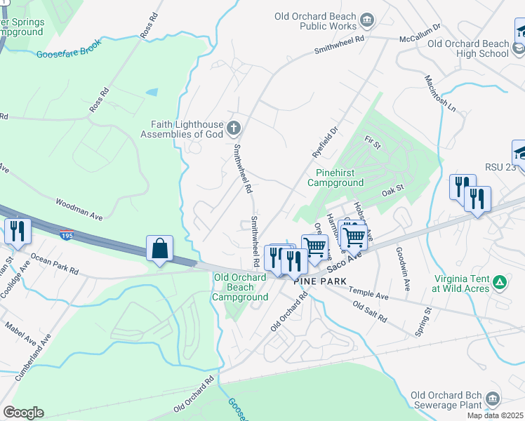 map of restaurants, bars, coffee shops, grocery stores, and more near 5 Ryefield Drive in Old Orchard Beach
