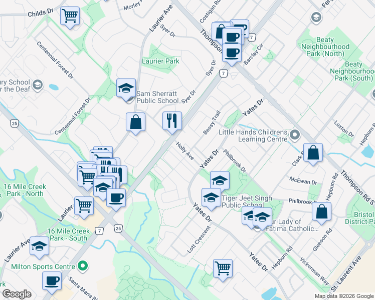 map of restaurants, bars, coffee shops, grocery stores, and more near 637 Holly Avenue in Milton