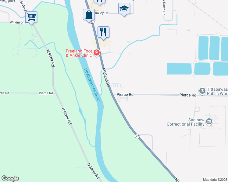 map of restaurants, bars, coffee shops, grocery stores, and more near 7044 Midland Road in Freeland