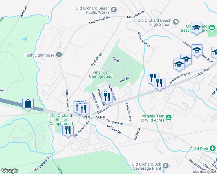 map of restaurants, bars, coffee shops, grocery stores, and more near 15 Center Street in Old Orchard Beach