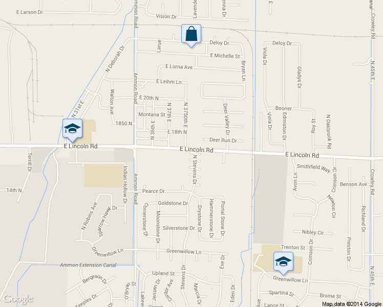map of restaurants, bars, coffee shops, grocery stores, and more near 1675 North Stevens Drive in Idaho Falls
