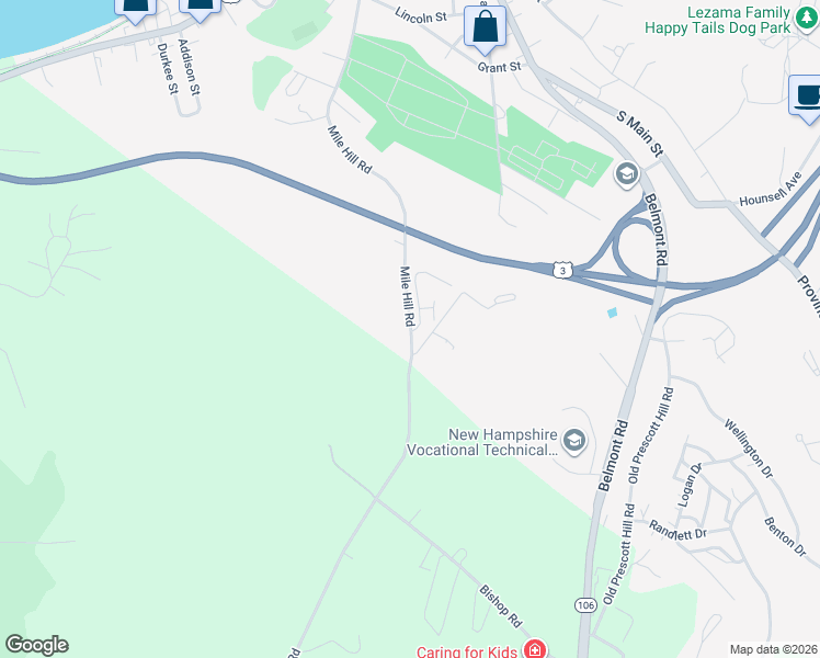 map of restaurants, bars, coffee shops, grocery stores, and more near 421 Mile Hill Road in Laconia