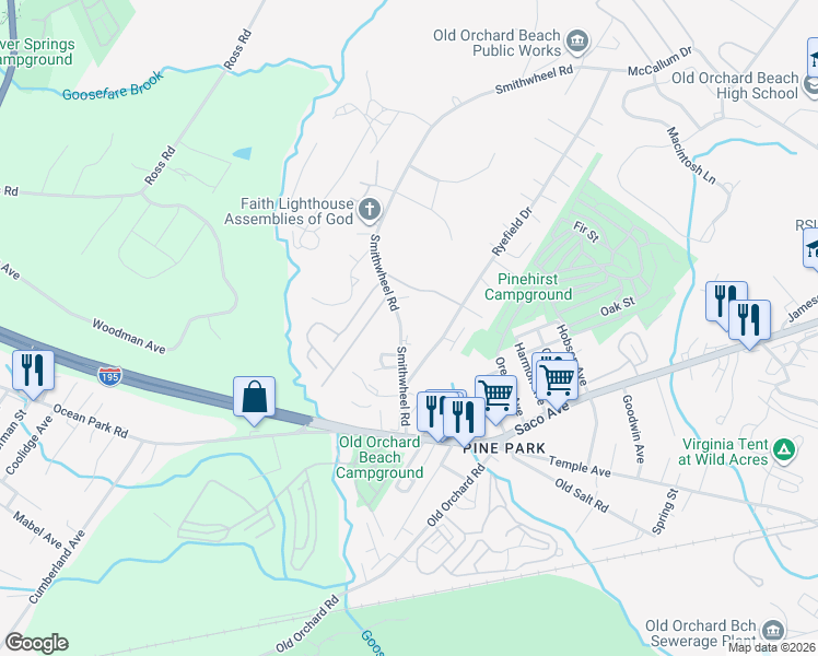 map of restaurants, bars, coffee shops, grocery stores, and more near 5 Ryefield Drive in Old Orchard Beach