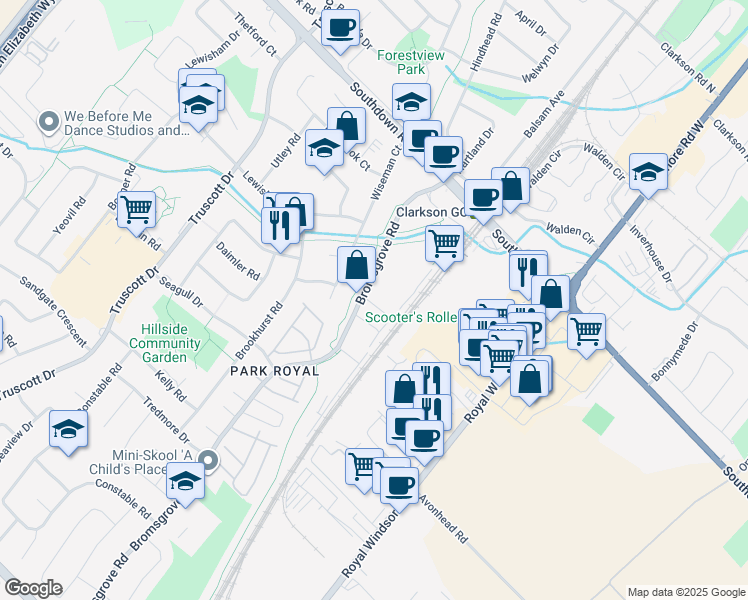 map of restaurants, bars, coffee shops, grocery stores, and more near in Mississauga