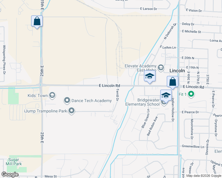 map of restaurants, bars, coffee shops, grocery stores, and more near 2901 Terrill Drive in Idaho Falls