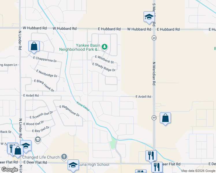 map of restaurants, bars, coffee shops, grocery stores, and more near 983 East Brush Creek Street in Kuna