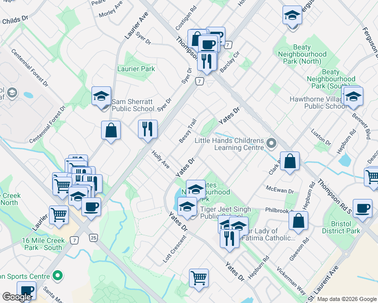 map of restaurants, bars, coffee shops, grocery stores, and more near 794 Biggar Heights in Milton
