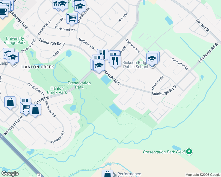 map of restaurants, bars, coffee shops, grocery stores, and more near 87 Rodgers Road in Guelph