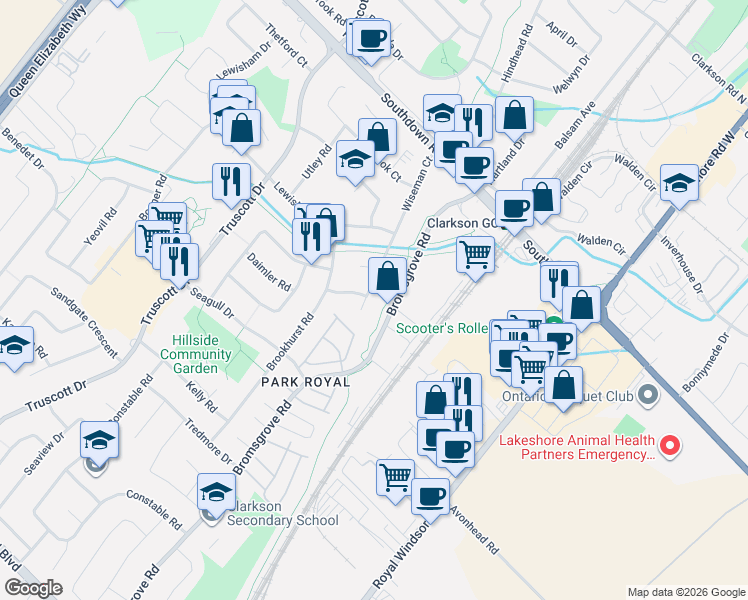 map of restaurants, bars, coffee shops, grocery stores, and more near 2280 Wiseman Court in Mississauga