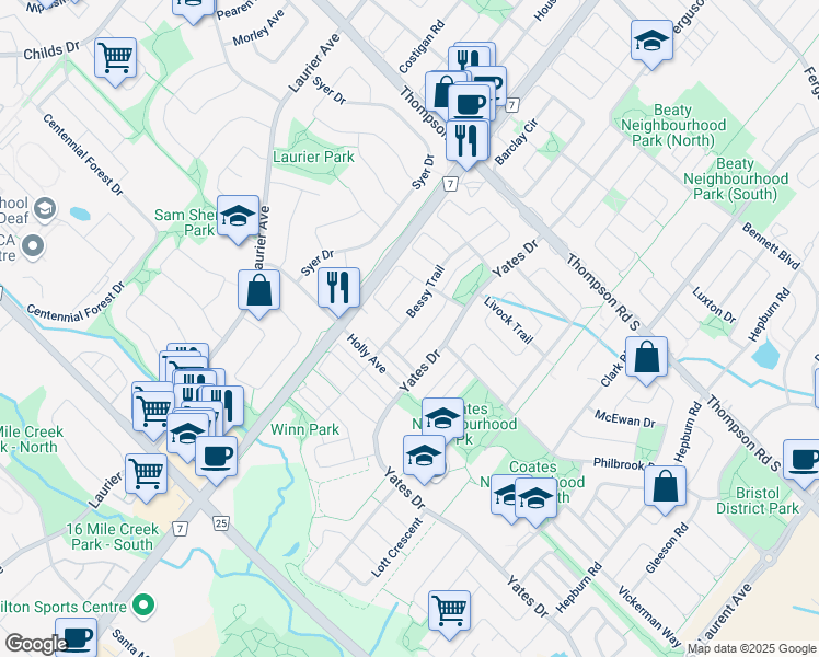 map of restaurants, bars, coffee shops, grocery stores, and more near 800 Speck Crossing in Milton