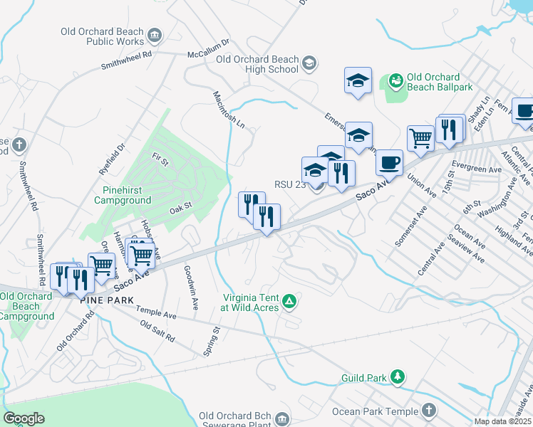 map of restaurants, bars, coffee shops, grocery stores, and more near 11 Hope Terrace in Old Orchard Beach