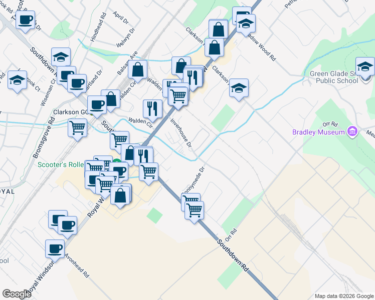 map of restaurants, bars, coffee shops, grocery stores, and more near 920 Inverhouse Drive in Mississauga