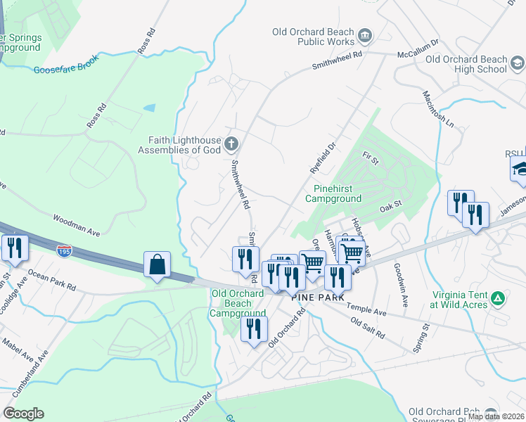 map of restaurants, bars, coffee shops, grocery stores, and more near 11 Pine Cone Drive in Old Orchard Beach