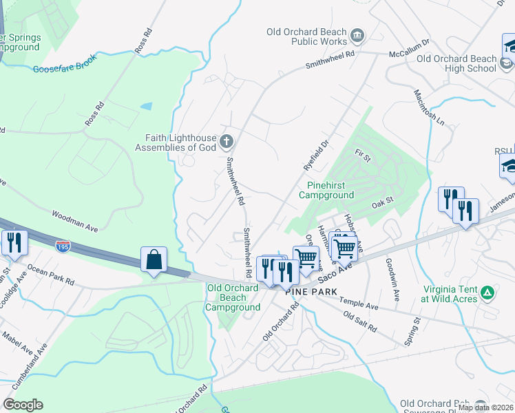 map of restaurants, bars, coffee shops, grocery stores, and more near 11 Pine Cone Drive in Old Orchard Beach