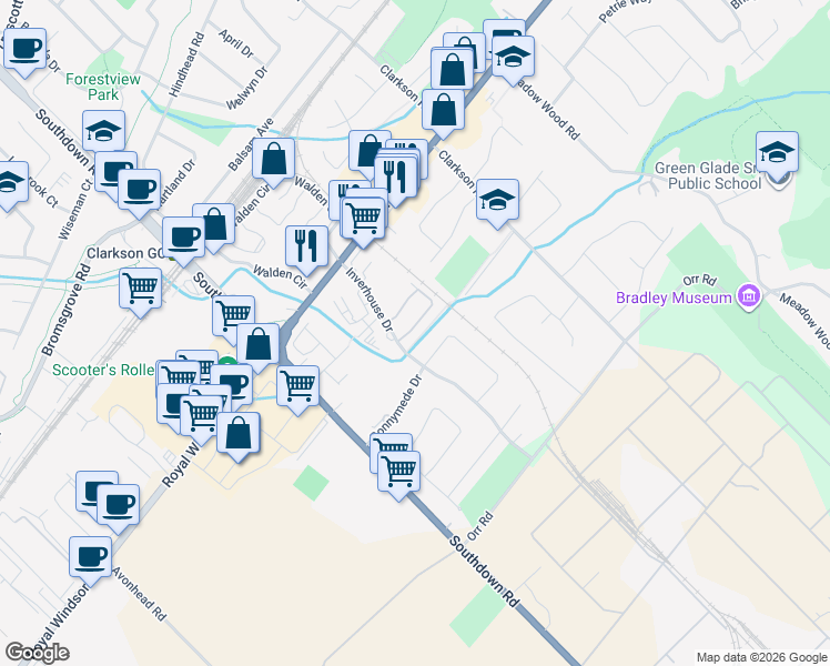 map of restaurants, bars, coffee shops, grocery stores, and more near 915 Inverhouse Drive in Mississauga