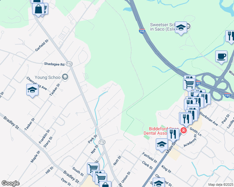 map of restaurants, bars, coffee shops, grocery stores, and more near 26 Therrien Avenue in Saco