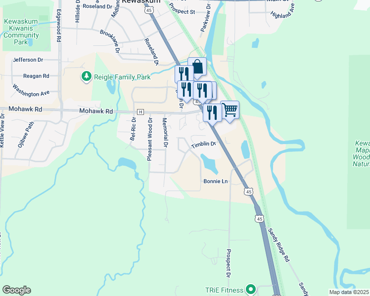 map of restaurants, bars, coffee shops, grocery stores, and more near 212 Timblin Drive in Kewaskum