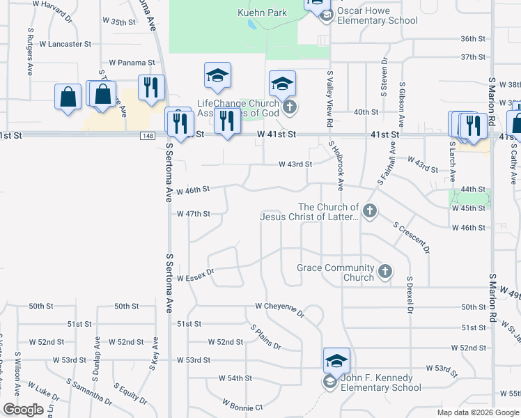 map of restaurants, bars, coffee shops, grocery stores, and more near 6201-6499 W 46th St in Sioux Falls