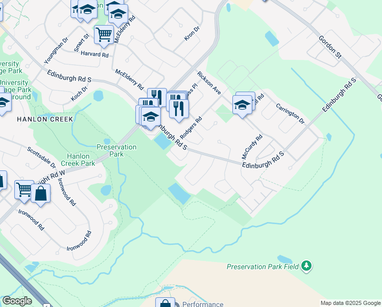 map of restaurants, bars, coffee shops, grocery stores, and more near 137 Rodgers Road in Guelph