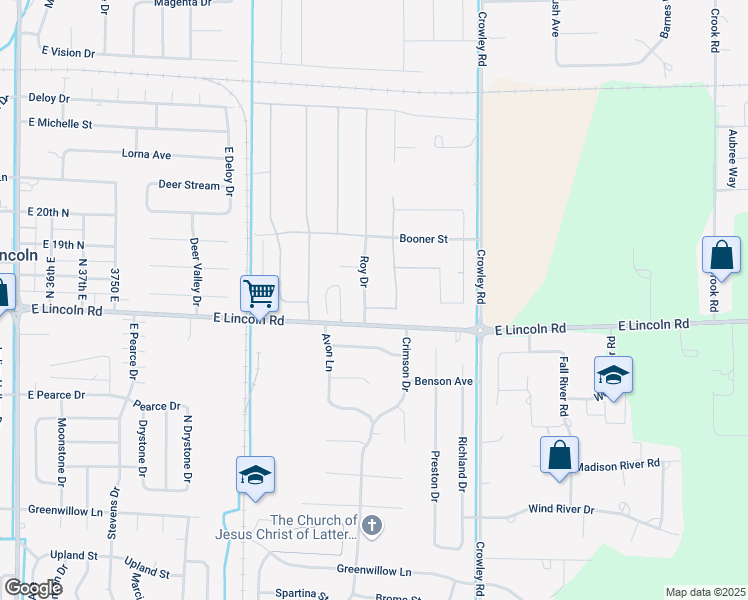 map of restaurants, bars, coffee shops, grocery stores, and more near 1825 Roy Drive in Idaho Falls