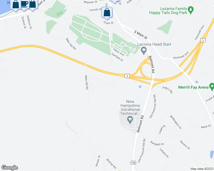 map of restaurants, bars, coffee shops, grocery stores, and more near 20 Provencal Road in Laconia