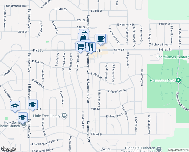 map of restaurants, bars, coffee shops, grocery stores, and more near 3500 South Prairie Gardens Place in Sioux Falls