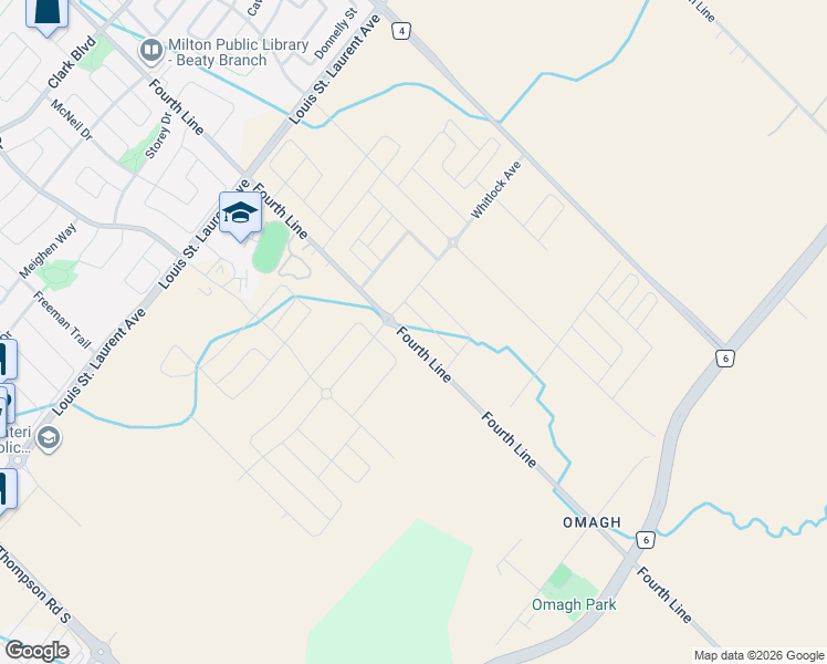 map of restaurants, bars, coffee shops, grocery stores, and more near 1357 Fourth Line in Milton