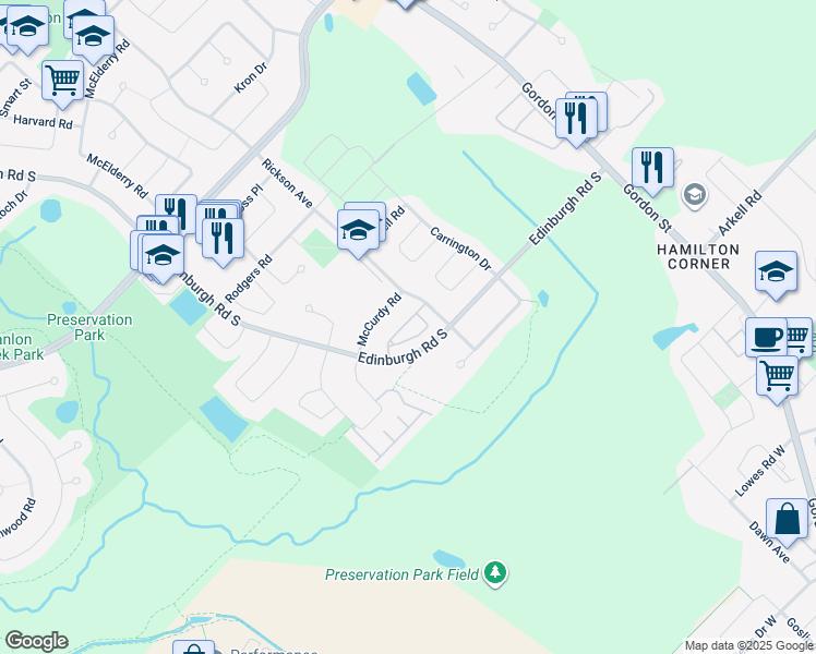 map of restaurants, bars, coffee shops, grocery stores, and more near 12 Edinburgh Road South in Guelph
