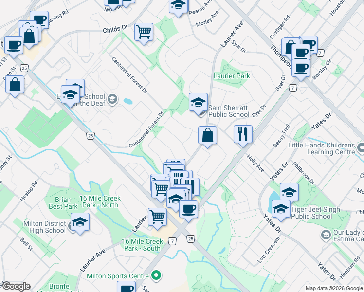 map of restaurants, bars, coffee shops, grocery stores, and more near 517 Beaver Court in Milton