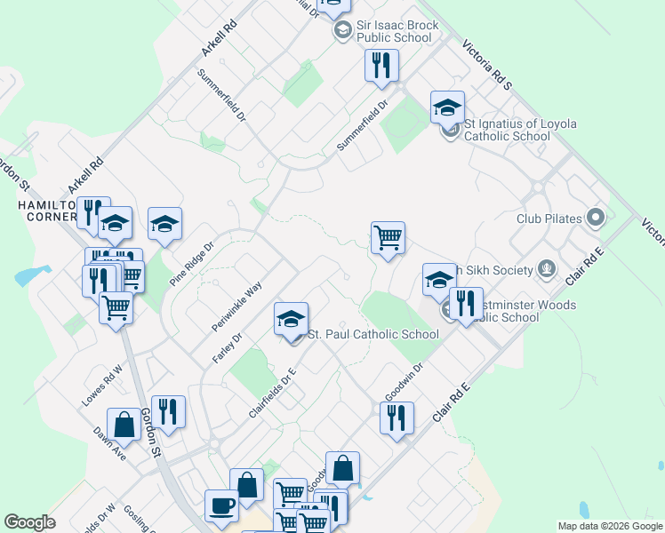 map of restaurants, bars, coffee shops, grocery stores, and more near 296 Farley Drive in Guelph