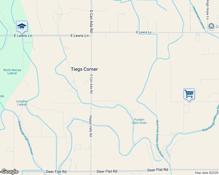 map of restaurants, bars, coffee shops, grocery stores, and more near 9580-9700 Happy Valley Road in Nampa