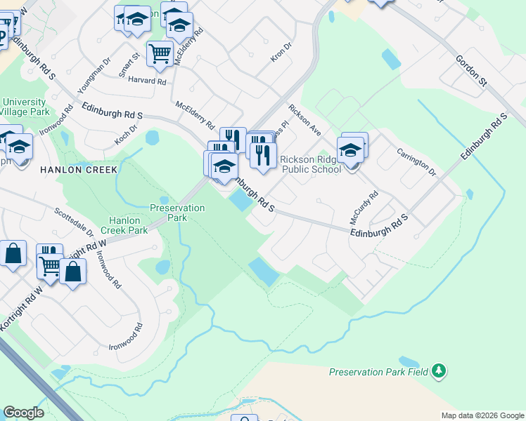 map of restaurants, bars, coffee shops, grocery stores, and more near 78 Rodgers Road in Guelph