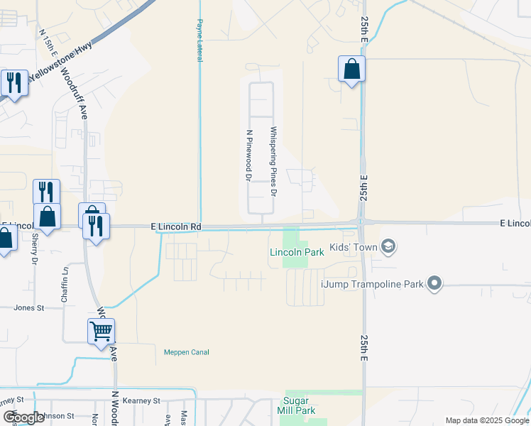 map of restaurants, bars, coffee shops, grocery stores, and more near 1710 East Lincoln Road in Idaho Falls