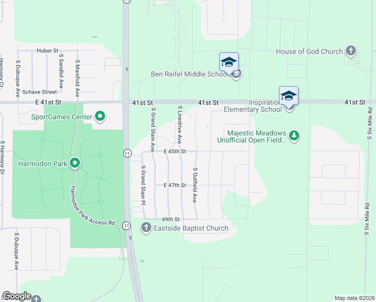 map of restaurants, bars, coffee shops, grocery stores, and more near 6606 East 45th Street in Sioux Falls