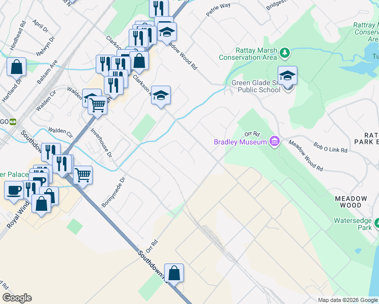 map of restaurants, bars, coffee shops, grocery stores, and more near 781 Fletcher Valley Crescent in Mississauga