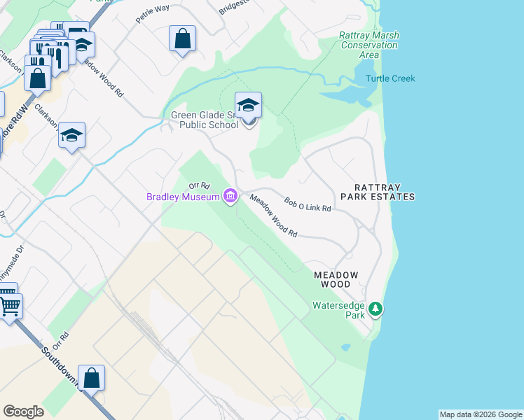 map of restaurants, bars, coffee shops, grocery stores, and more near 586 Meadow Wood Road in Mississauga