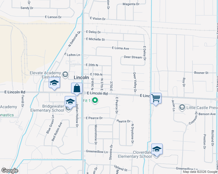 map of restaurants, bars, coffee shops, grocery stores, and more near 1773 North 3750th East in Idaho Falls