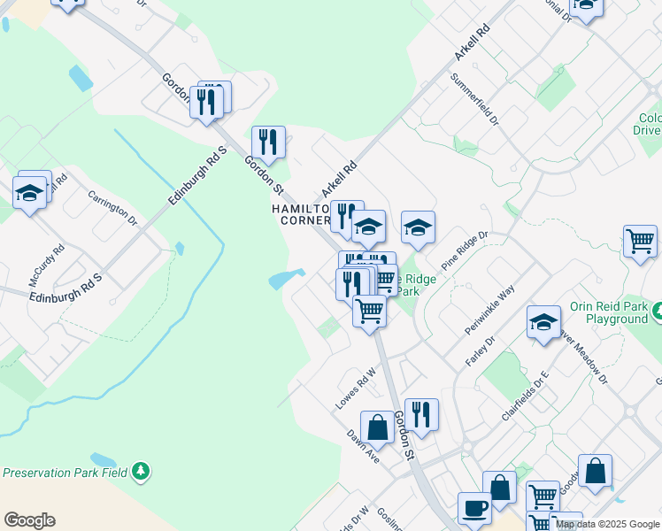 map of restaurants, bars, coffee shops, grocery stores, and more near 10 Vaughan Street in Guelph