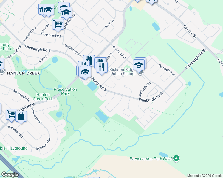 map of restaurants, bars, coffee shops, grocery stores, and more near 66 Rodgers Road in Guelph