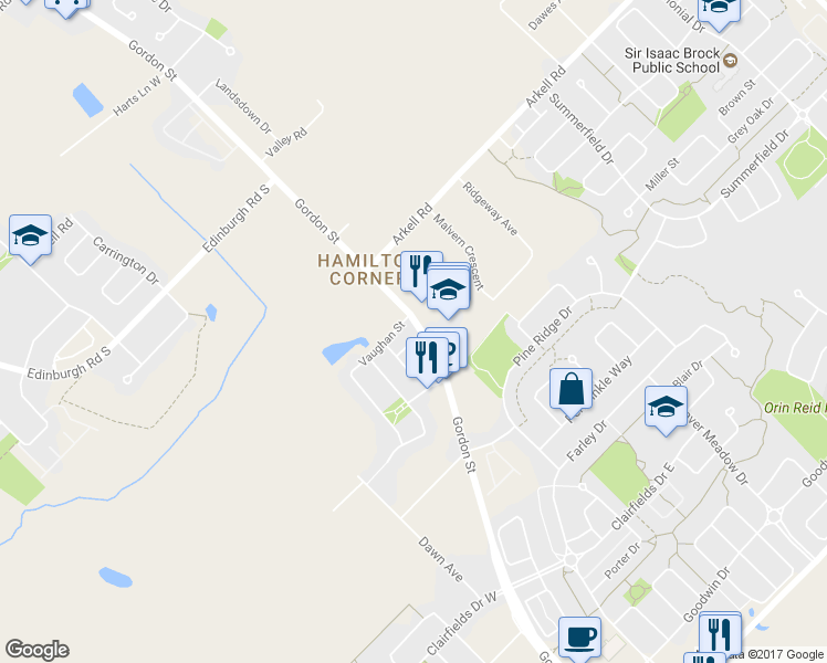 map of restaurants, bars, coffee shops, grocery stores, and more near 1407 Gordon Street in Guelph