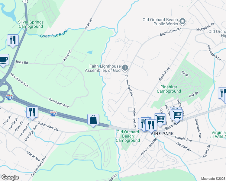 map of restaurants, bars, coffee shops, grocery stores, and more near 39 Smithwheel Road in Old Orchard Beach