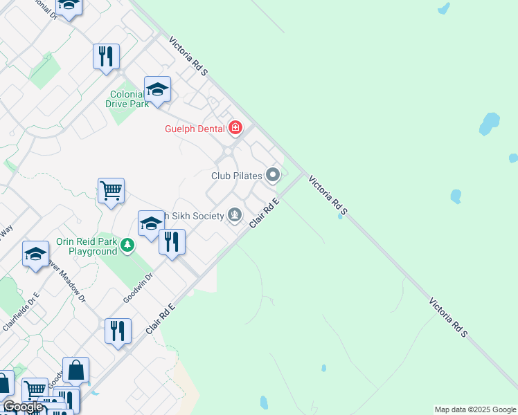 map of restaurants, bars, coffee shops, grocery stores, and more near 40 Arlington Crescent in Guelph
