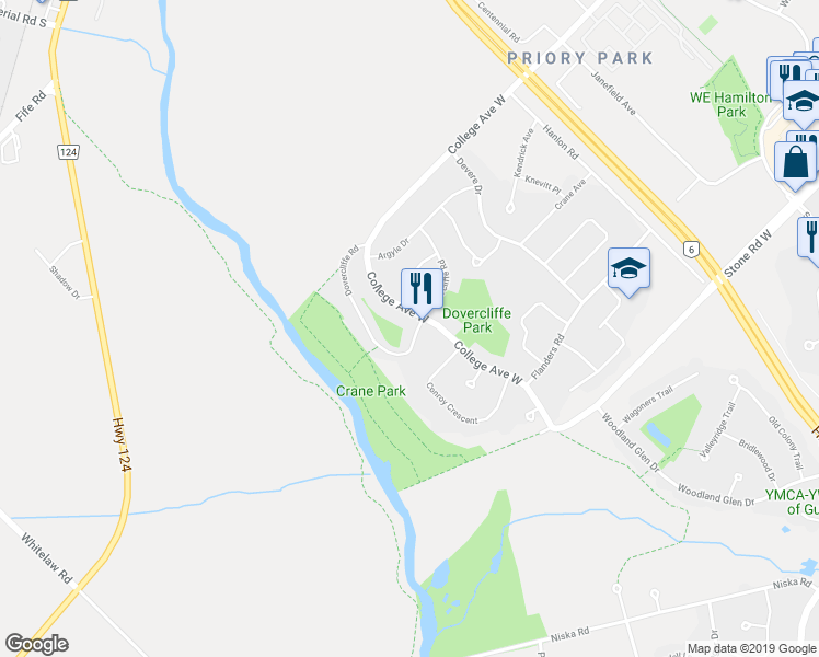 map of restaurants, bars, coffee shops, grocery stores, and more near 49 Dovercliffe Road in Guelph